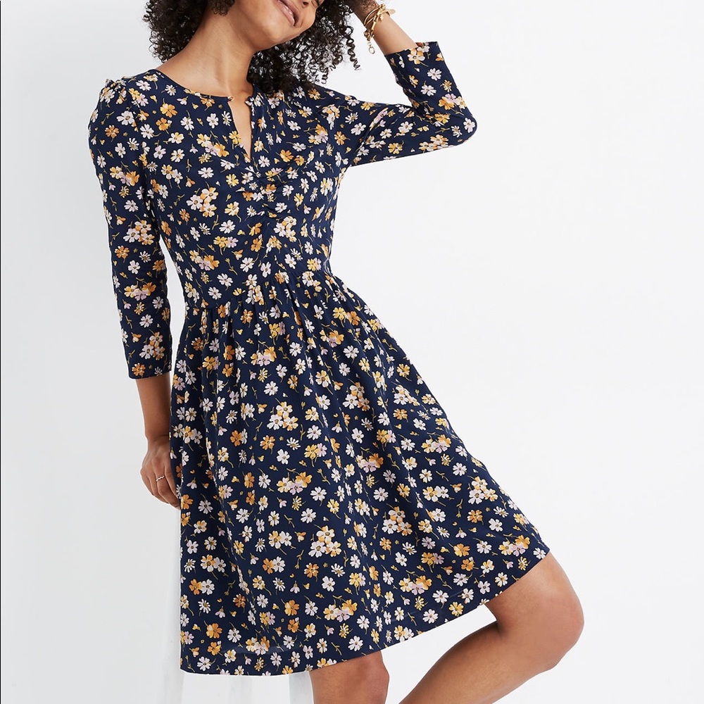 Madewell Floral Mini Dress - Navy and Yellow